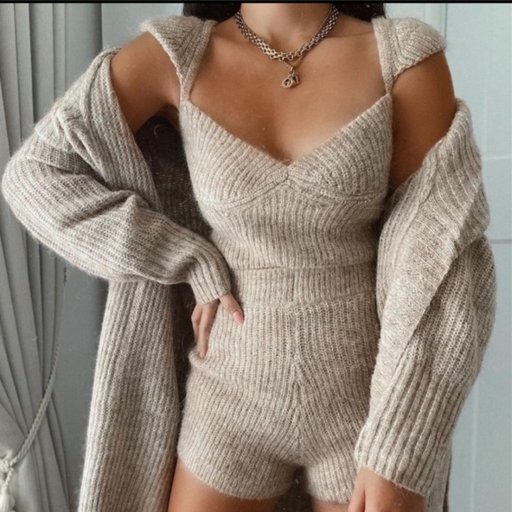 ZARA 2-PIECE BROWN WOOL BLEND KNIT TOP SHORTS M - Picture 6 of 10